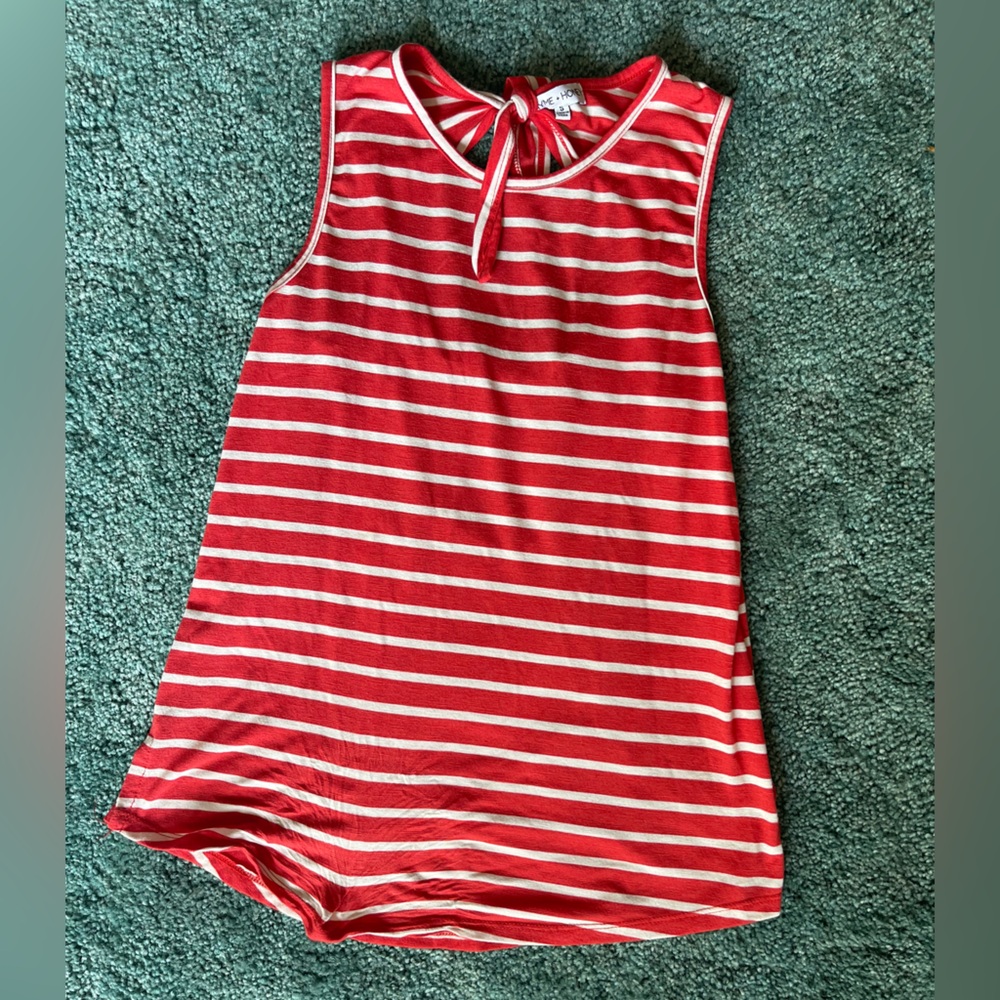 S Red & White Striped Tank w Cut Out